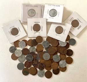 Group of Steel Pennies and Wheat Pennies  1818 Coronet Head Large Cent