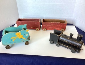 Charming Antique Wooden Folk Art Train