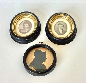 Pair of Small Antique Photo Portraits  Silhouette