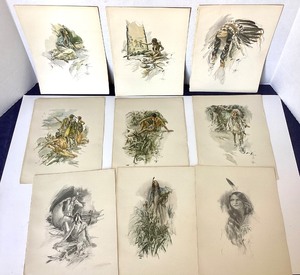 Group of 9 Unframed Harrison Fisher Hiawatha Bookplates  6 George Washington Lithograph Bookplates