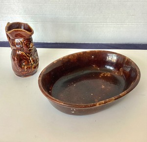 Antique Rockingham Bowl and Small Pitcher