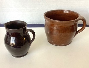 Antique Redware Batter Bowl and Small Pitcher