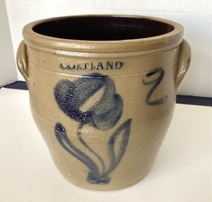 Antique Tulip Decorated Cortland Stoneware Crock
