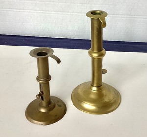 Pair of Antique Brass Push Up Candlesticks
