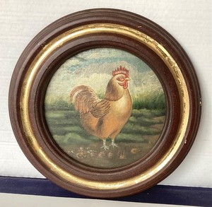 Vintage Folky Rooster Painting in the Round