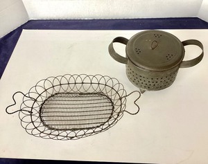 Antique Tin Colander and Wirework Basket