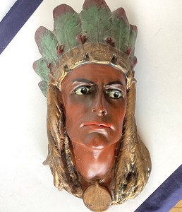 Antique Painted Plaster Indian Chief Bust