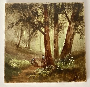 Antique French Barbizon School Painted Tile