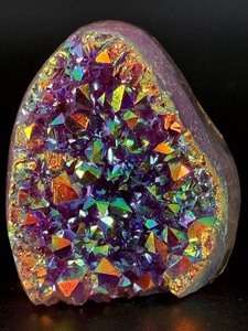 Stunning Titanium Aura Amethyst Standing Geode - Iridescent Multi-Color Sparkle - (13.5 oz  382 g)