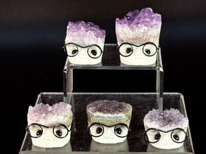 Lot of 5 Amethyst Nerd Geode Figurines  Handcrafted Study Buddy Crystal Desk Pets - (7.1 oz  202 g)