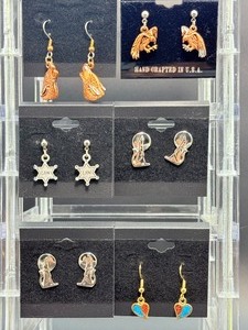 Lot of 6 Handcrafted Western &amp Wildlife Earrings  Wolf, Eagle, &amp Sheriff Themes