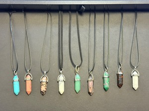 Lot of 9 Healing Crystal Point Necklaces &nbspJasper, Aventurine, Obsidian &amp More