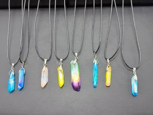 Lot of 8 Iridescent Aura Quartz Crystal Point Necklaces  Vibrant Rainbow Colors