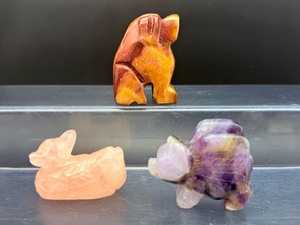 Set of 3 Hand-Carved Gemstone Animal Figurines  Rose Quartz, Amethyst & Red Jasper