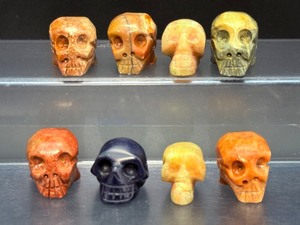Hand-Carved Gemstone Skulls  Set of 8 Natural Crystal Collectibles