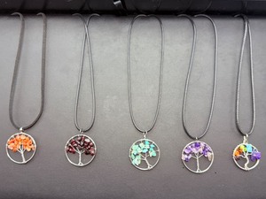 Set of 5 Handmade Tree of Life Gemstone Pendants  Spiritual Energy Healing Jewelry