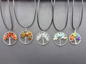 Set of 5 Tree of Life Gemstone Pendants  Natural Stone & 7 Chakra Jewelry