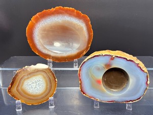 Hand-Carved Agate Geode Candle Holder  Vibrant Red &amp Blue Banding.&nbspPolished Agate Trinket Dish  Warm Amber &amp Cream Fortification Agate. Large Brazilian Agate Display Slab  Fiery Orange &amp Translucent Quartz