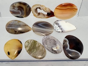 10pc Mixed Agate Cabochon Lot  Botswana, Banded, &amp Geode Slices  Polished Lapidary Mix