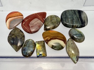 10pc Natural Gemstone Cabochon Lot Vibrant Madagascar Polychrome Desert Jasper & High-Flash Blue Labradorite Jewelry Making Supplies