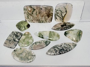 Natural Dendritic Moss Agate Cabochon Collection  11 Piece Hand-Polished Gemstone Lot
