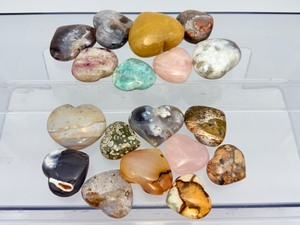 � Kilo Bulk Lot Natural Polished Crystal Puffy Hearts - Mixed Gemstones - 18pc Assortment - Reiki & Decor