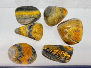 Rare Indonesia Bumblebee Jasper Specimen Set 6 Large Hand-Polished Volcanic Calcite Tumbled Stones - High-Contrast Eclipse Grade Banding - Ethically Sourced Metaphysical Collectors Lot