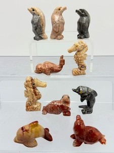 Artisan Hand-Carved Peruvian Soapstone Animal Figurines - Assorted Sea Life Miniatures