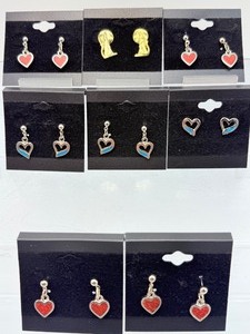 Bulk Lot 8 Pairs Boutique Earrings Heart Collection &amp Modern Face Silhouettes  Red &amp Blue Enamel, Gold &amp Silver Toned Fashion Jewelry  New On Cards