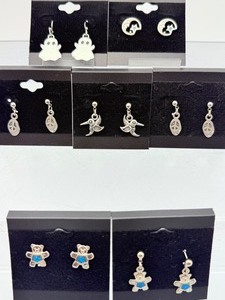 Whimsical Curated Collection Lot of 7 Pairs Of Silver Tone Earrings - Nature, Celestial, &amp Novelty Designs