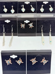 8-Pair Collection of Silver-Tone Boho Fashion Earrings - Whimsical Butterfly, Romantic Heart, & Detailed Feather Designs