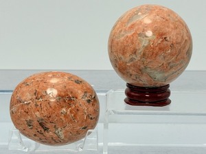 Rare Graphic Feldspar &amp Smoky Quartz Sphere Set - 2pc Madagascar Zebradorite