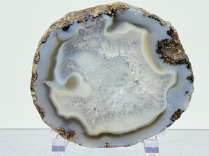 Polished Mexican Coconut Las Choyas Geode Half - Icy Blue Agate Specimen