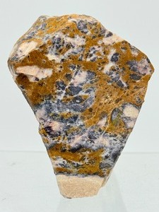 Rare Leopard-Skin Raw Rhyolite Specimen - Intricate Plum &amp Ochre Volcanic Formation with Display Stand