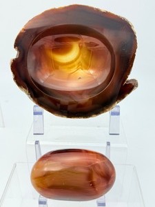 High-Energy Carnelian Agate Set Hand-Carved Offering Bowl &amp Polished Palm Stone