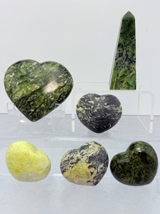 Verdant Earth Serpentine Collection 5 Polished Hearts &amp 1 Stately Obelisk