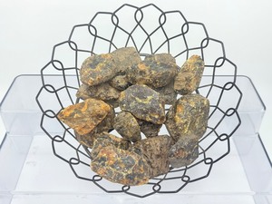 Rare Specimen Set Raw Fossilized Amber Collection in Geometric Wire Display Basket