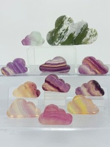 11pc Hand-Carved Crystal Cloud Set  Vibrant Fluorite &amp Large Moss Agate