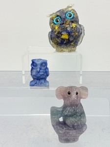 Gemstone Animal Carvings Mixed Lot  Owl &amp Koala Trio