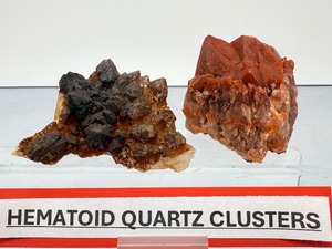 Natural Hematoid Fire Quartz Cluster Pair  Rare Ferruginous Red & Golden Amber Mineral Specimen Set