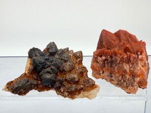Natural Hematoid Fire Quartz Cluster Pair  Rare Ferruginous Red & Golden Amber Mineral Specimen Set
