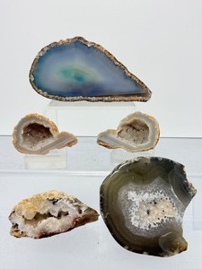 Curated 5-Piece Collectors Suite Rare Natural Banded Agates &amp Sparkling Druzy Quartz Geodes