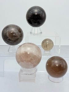 Lot of 5 Natural Smoky Quartz Crystal Spheres  Polished Grounding &amp Protection Stones