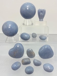 14pc Natural Angelite Crystal Collection - Spheres, Hearts &amp Carvings