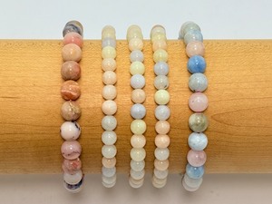 Rare Set of 5 Natural Morganite & Mixed Beryl Gemstone Beaded Stretch Bracelets - Genuine Pastel Aquamarine & Heliodor Beads