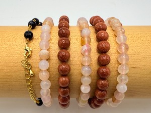 Set of 6 Artisan Gemstone Bracelets  Shimmering Goldstone, Sunstone &amp Moonstone Stacking Collection