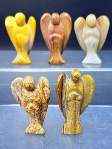 Set of 5 Hand-Carved Natural Gemstone Angels  Earth Harmony Collection