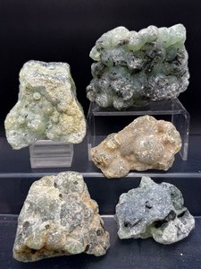 Exquisite Collection of Five Raw Malian Prehnite Specimens  Rare Botryoidal Formations &amp Epidote Inclusions