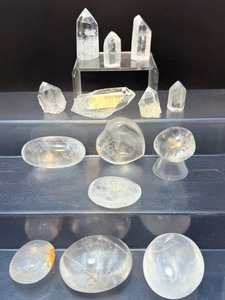 Natural Clear Quartz Crystal Collection  High-Clarity Points, Polished Palm Stones  Master Healer Spiritual Growth &amp Purification Set  Premium Mineral Specimens