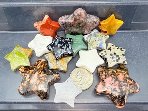 Exquisite Collection of  Masterfully Hand-Carved Natural Gemstone Stars A  Specimen Set Featuring Rhodonite, Snowflake Obsidian, Jasper, and Rare Earth Minerals
